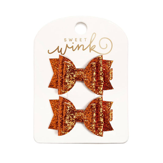 Sweet Wink - Spice Glitter Bow Clip Set - Hair Bows - Hair Clips
