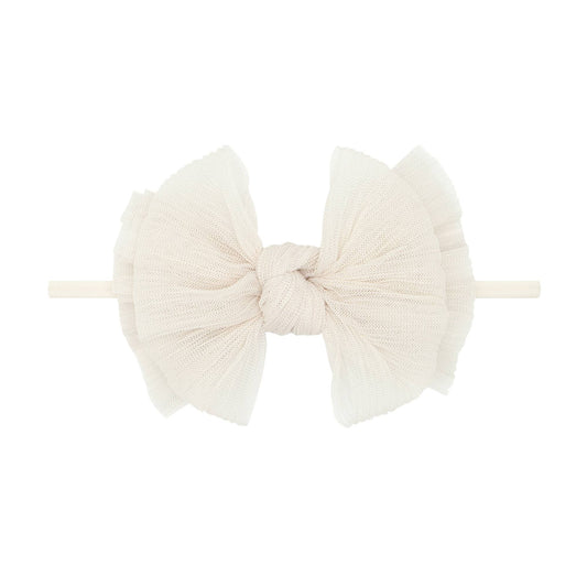 Baby Bling Bows - Baby Bling® Tulle FAB® Skinny nylon headband with tulle bow: Pleated Oatmeal