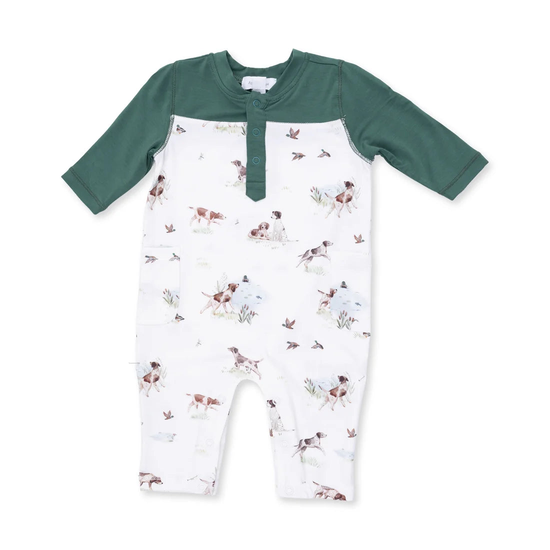 Angel Dear - Pointer Pups & Duck Buddies Romper w/ Contrast Sleeves