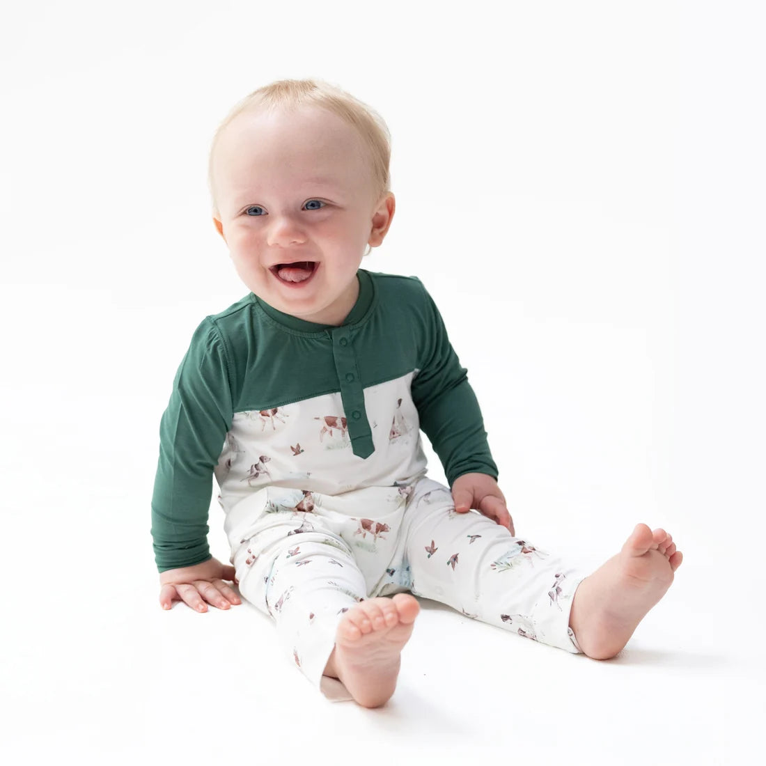 Angel Dear - Pointer Pups & Duck Buddies Romper w/ Contrast Sleeves