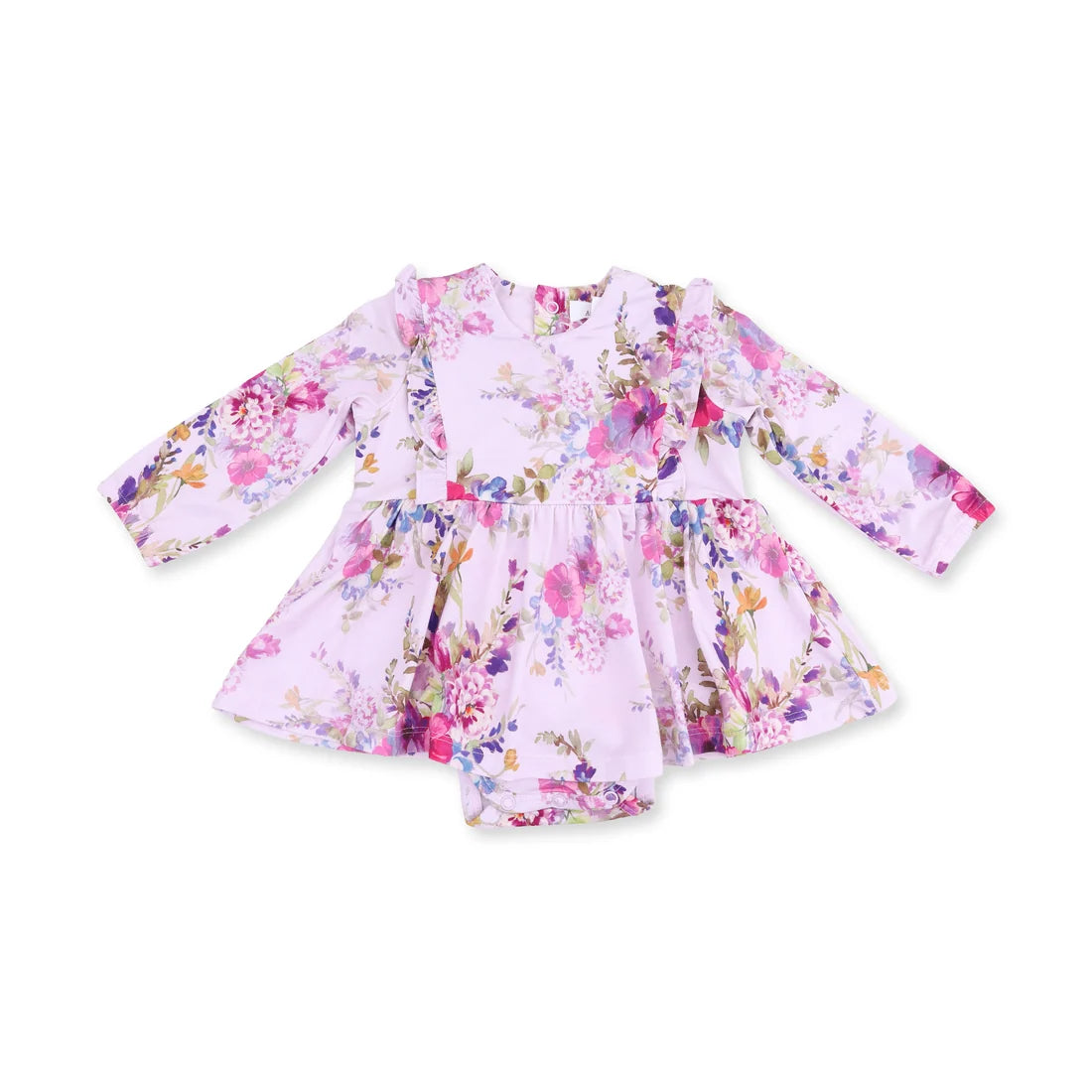 Angel Dear - Dahlia Floral Long Sleeve Ruffle Bodysuit Dress