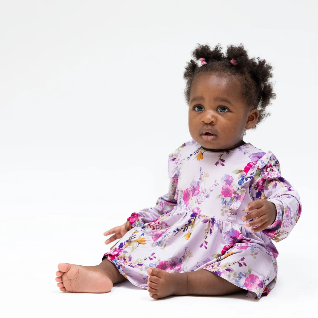 Angel Dear - Dahlia Floral Long Sleeve Ruffle Bodysuit Dress