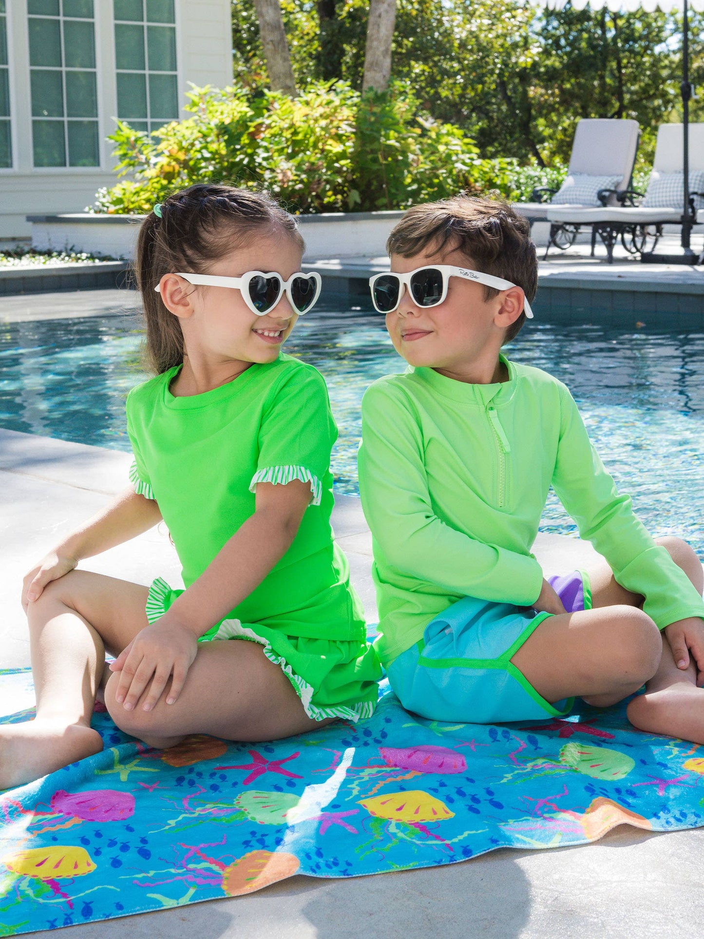 RuffleButts + RuggedButts - Boys Neon Honeydew Long Sleeve Zipper Rash Guard: Green