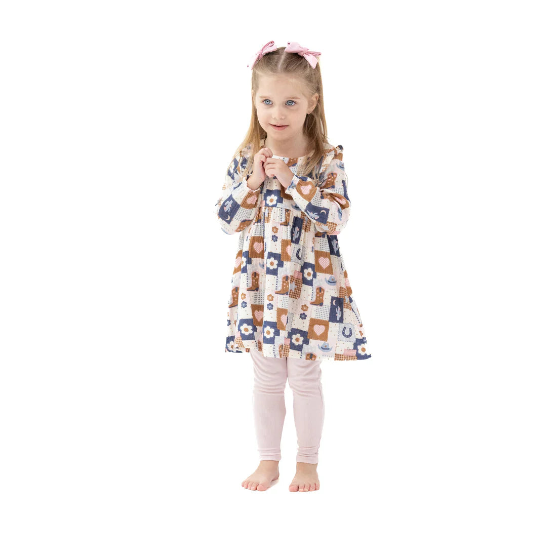 Angel Dear - Patchwork Cowgirl - Ruffle L/S Dress & Rib Legging