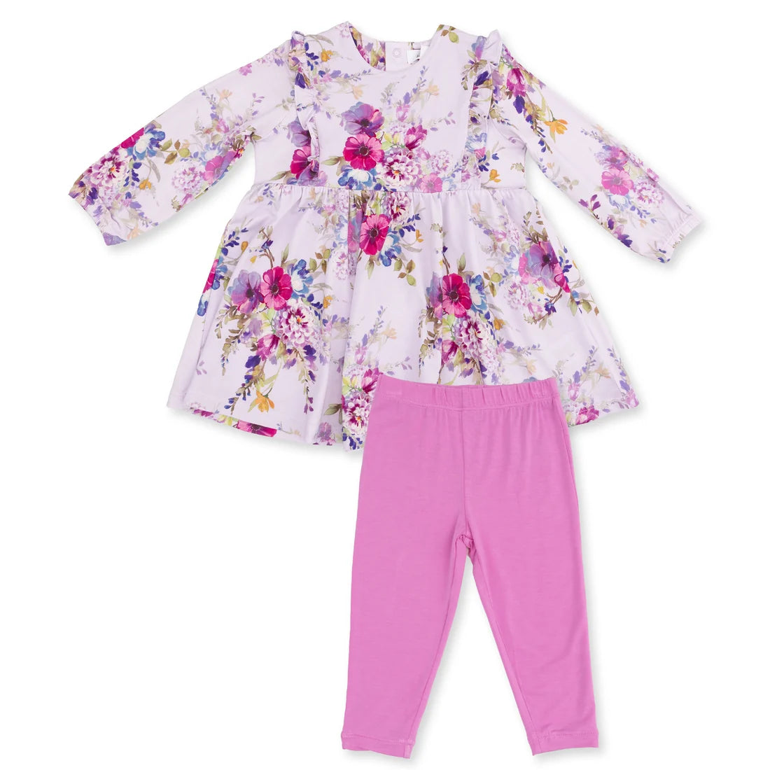 Angel Dear - Dahlia Floral Long Sleeve Ruffle Dress & Legging