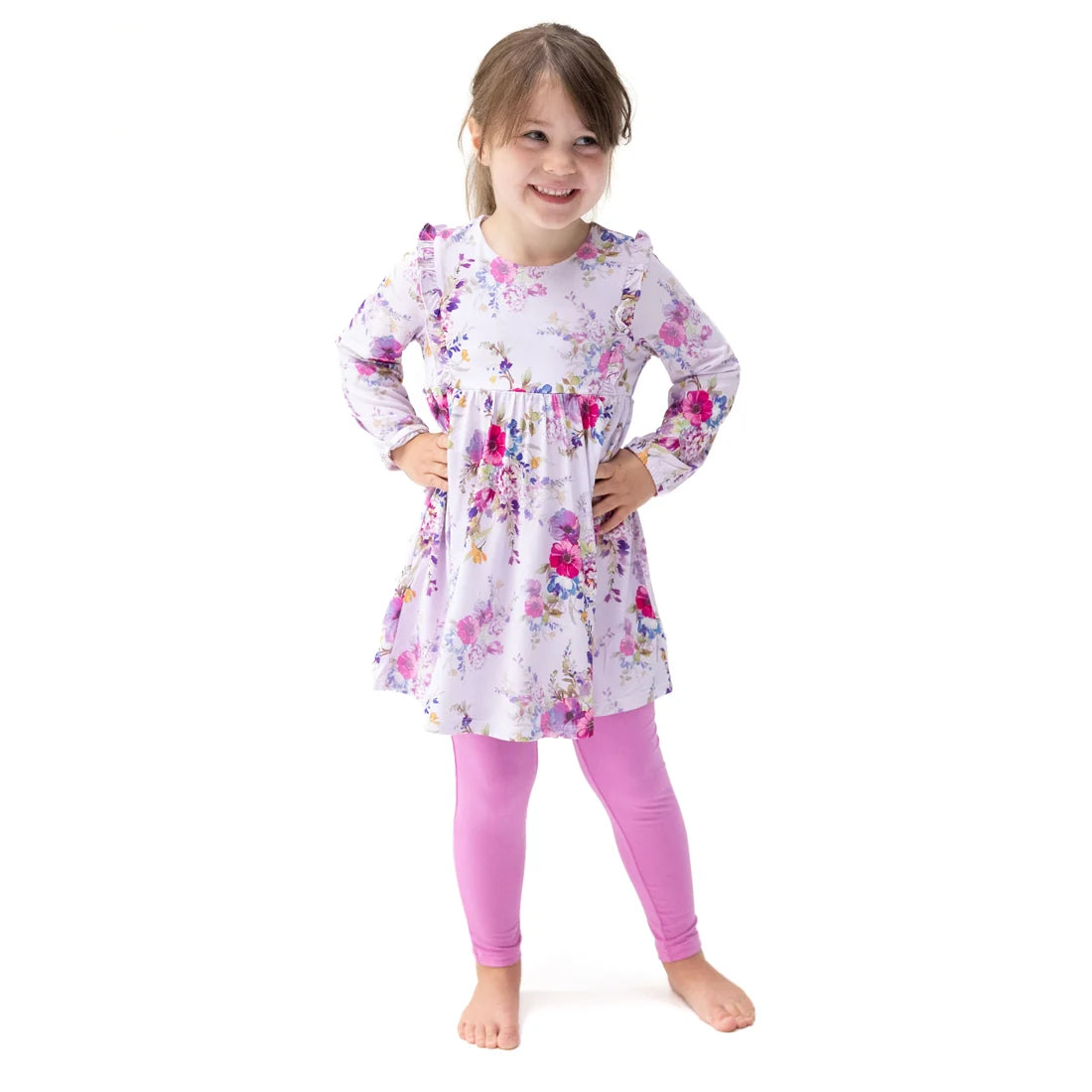Angel Dear - Dahlia Floral Long Sleeve Ruffle Dress & Legging
