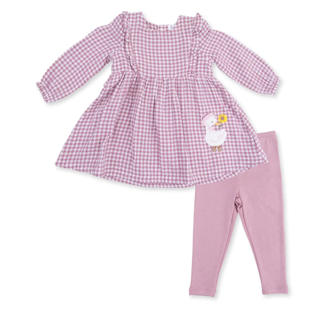 Angel Dear - Berry Gingham Long Sleeve Ruffle Dress & Legging