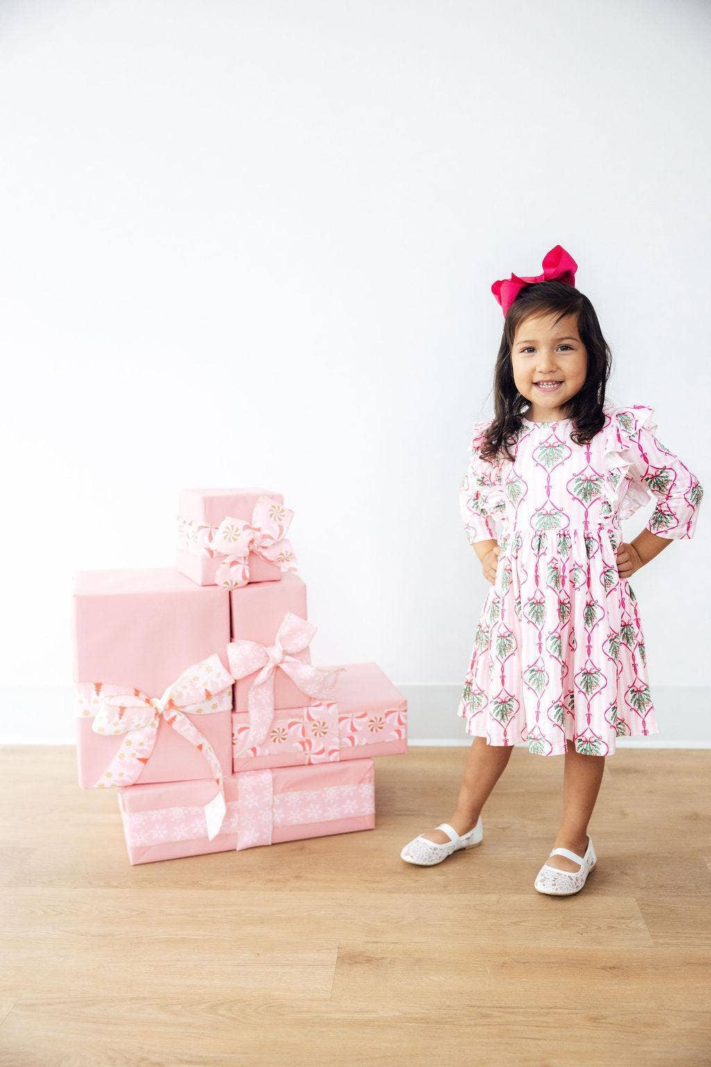 Mila & Rose - Merry Mistletoe 3/4 Sleeve Ruffle Twirl Dress