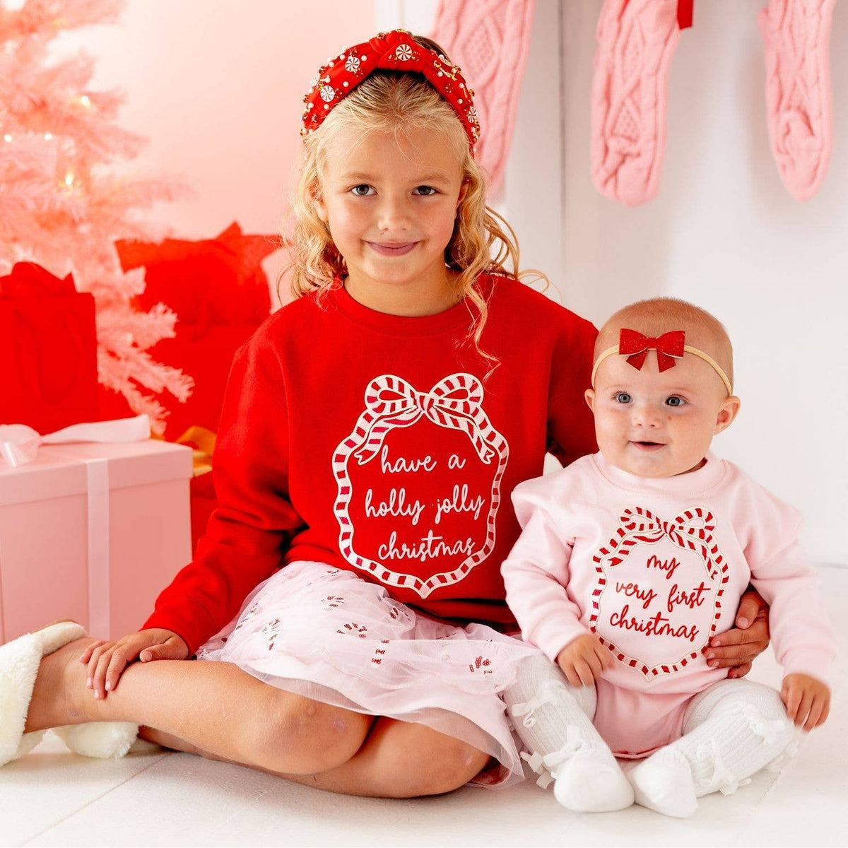 Sweet Wink - My First Christmas Sequin Bow Patch Long Sleeve Romper