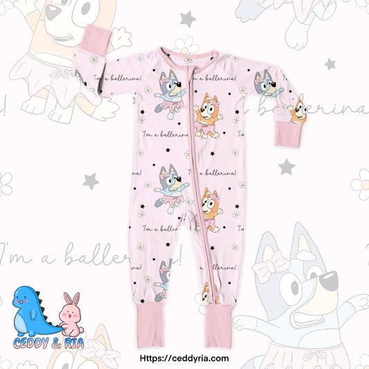 CEDDY & RIA - Bluey Ballerina bamboo convertible zippy romper PJ