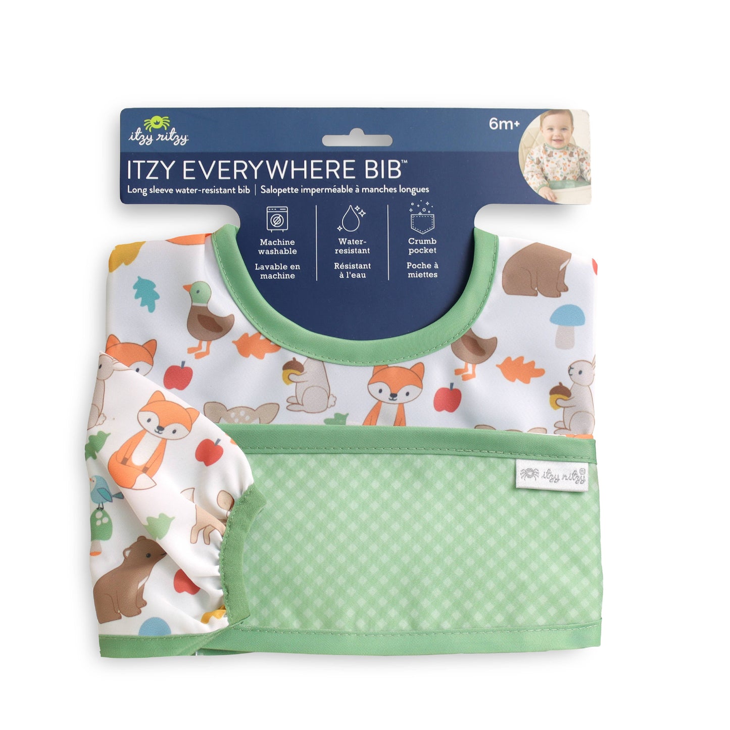 Itzy Ritzy - Itzy Everywhere Bib™ - Long Sleeve Water-resistant Bib: Woodland