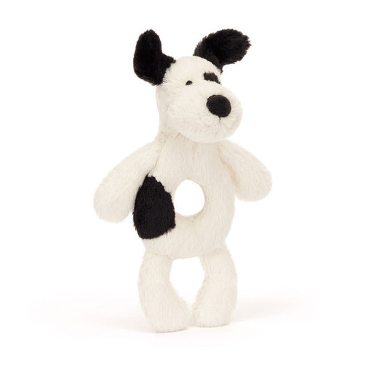 Jellycat - Bashful Black and Cream Puppy Ring Rattle