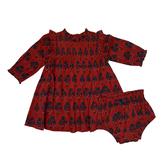 Pink Chicken -  Red Autumn Strawflower | Baby Girl Jaipur Dress Set