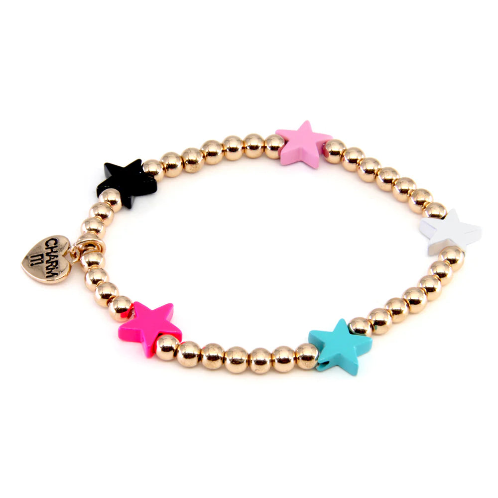 High IntenCity - Charm It! Gold Bead Multi Star Stretch Bracelet