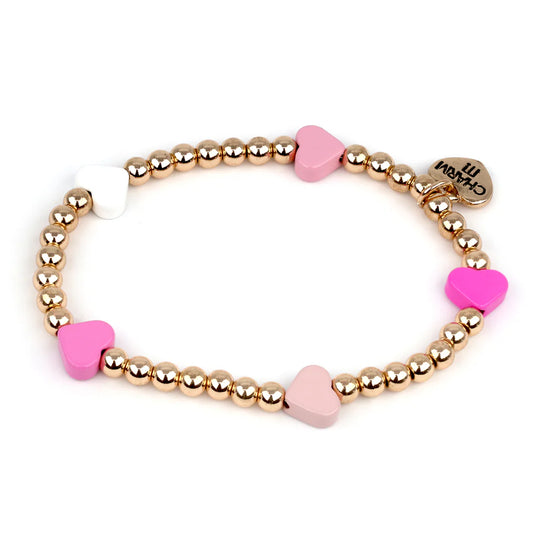 High IntenCity - Charm It! Gold Bead Pink Heart Stretch Bracelet