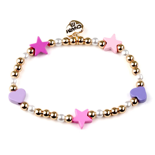 High IntenCity - Charm It! Gold Heart & Star Stretch Bracelet