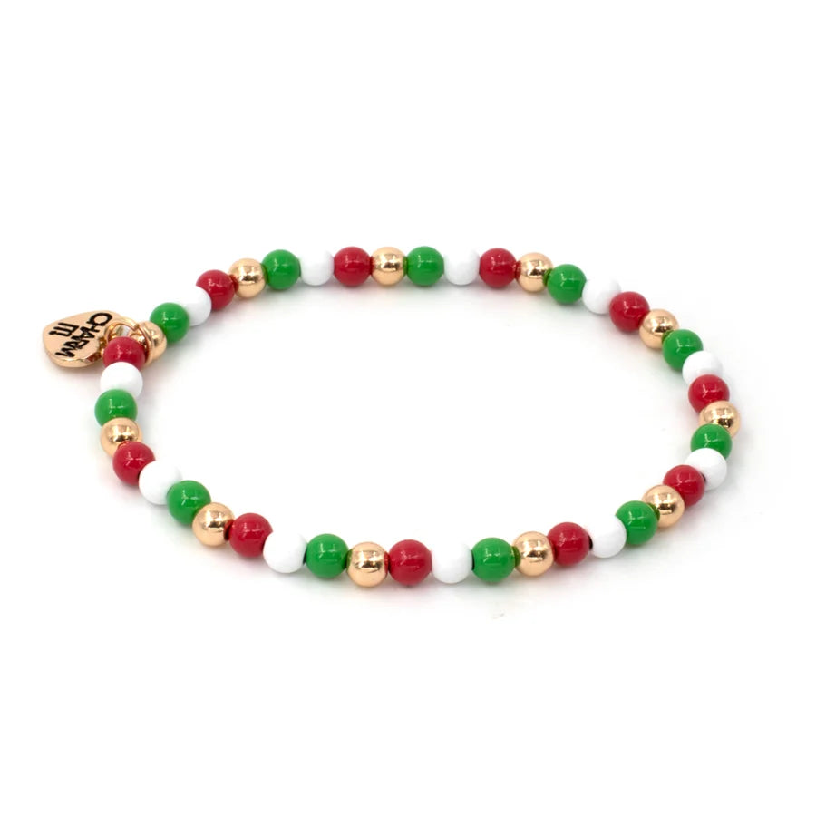 High IntenCity - Charm It! Gold Christmas Stretch Bead Bracelet