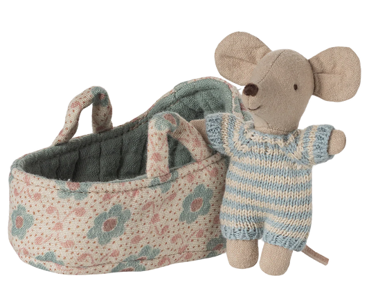 Maileg - Baby Mouse in Carry Cot - Blue
