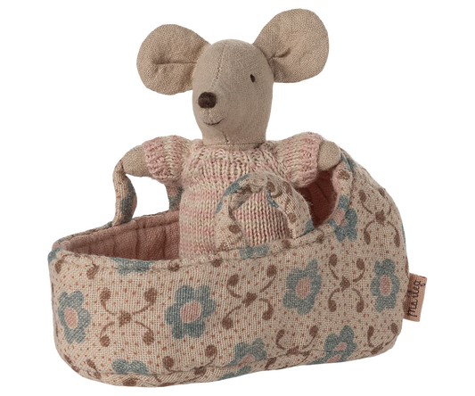 Maileg - Baby Mouse in Carry Cot - Rose