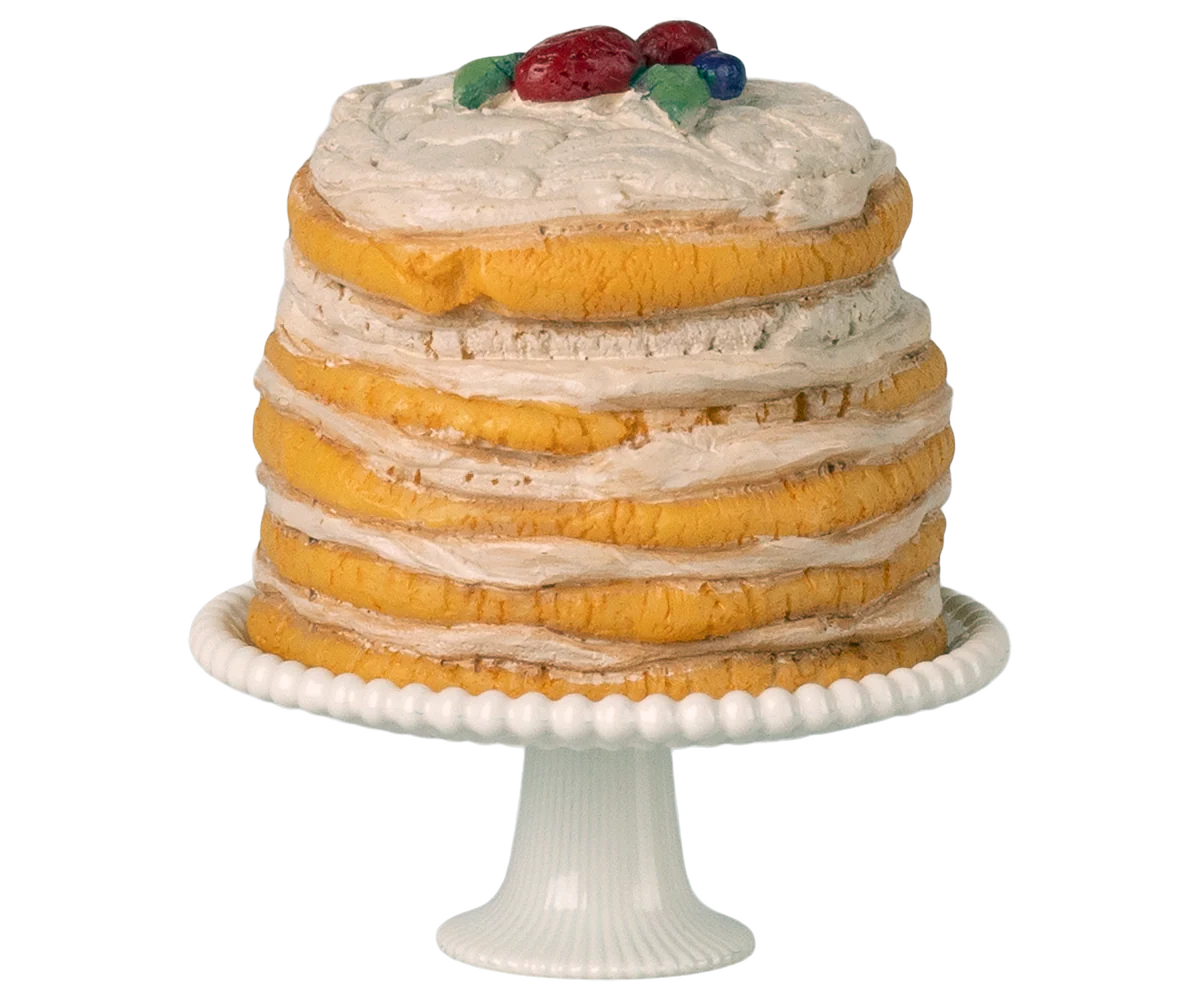 Maileg - Party cake and cake stand, Mouse - Off white