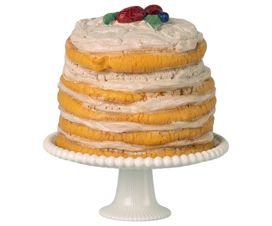 Maileg - Party cake and cake stand, Mouse - Off white