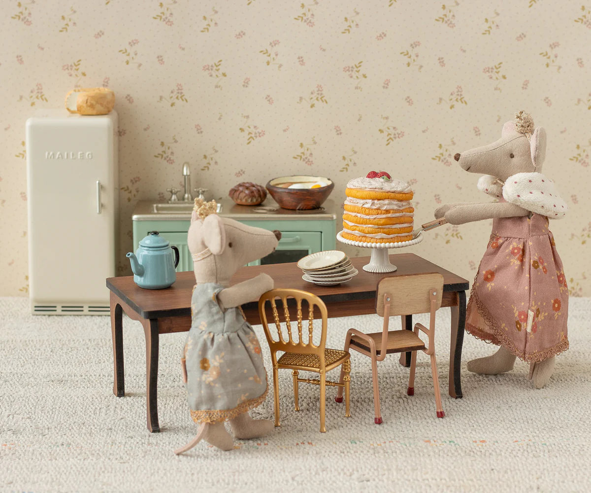 Maileg - Party cake and cake stand, Mouse - Off white