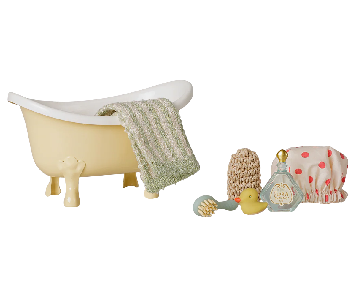 Maileg - Bathtub set, Mouse - Yellow
