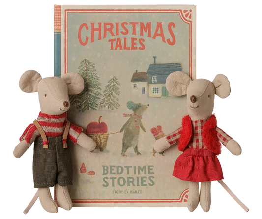 Maileg - Christmas twin mice, Little sister and brother in book
