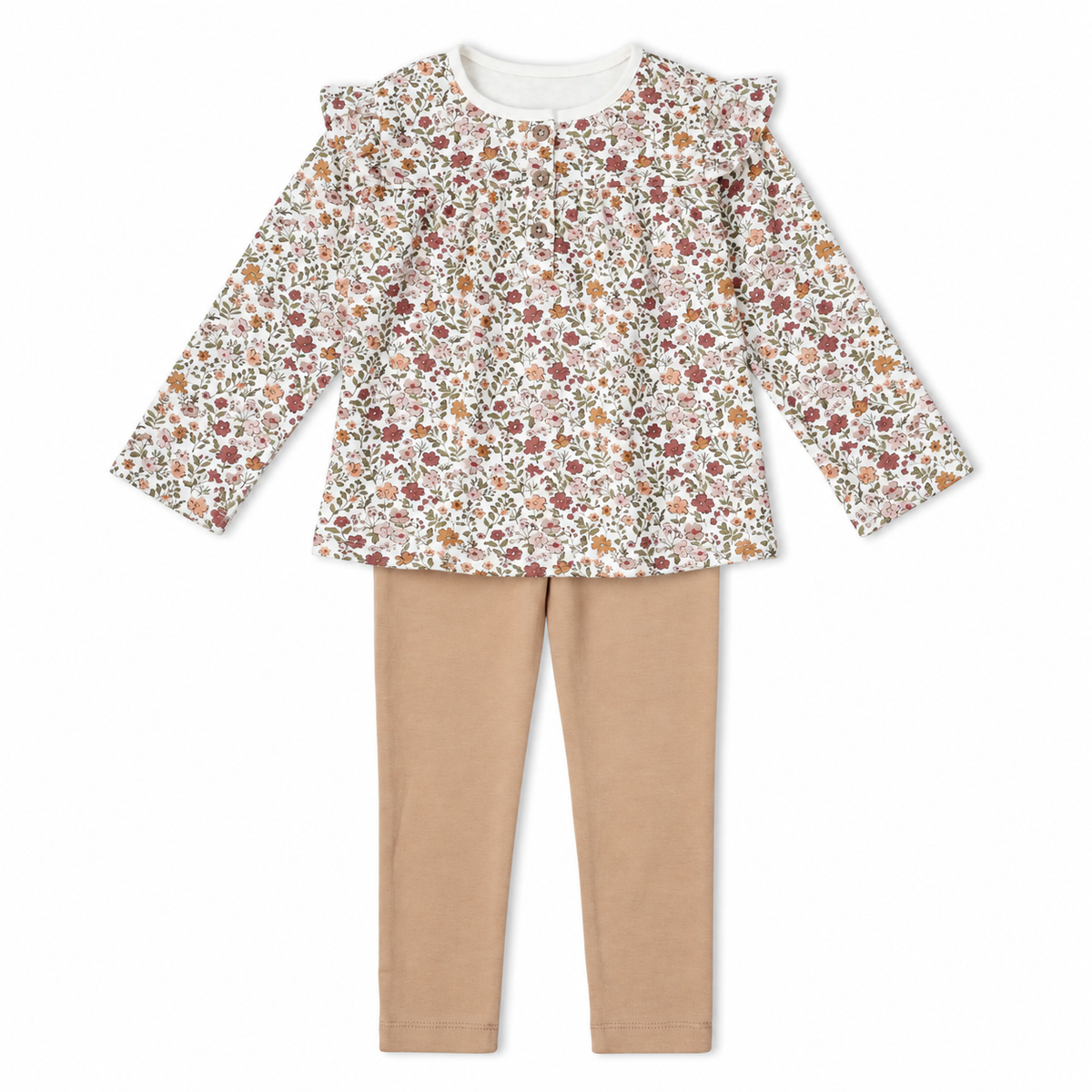 Makemake Organics - Organic Ruffle Sleeve Top & Legging Set - Woodland Sprig & Taupe
