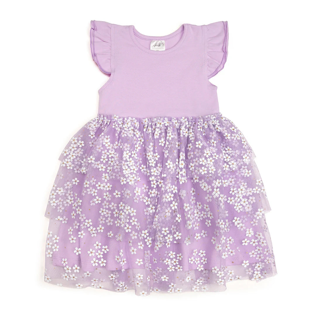 Sweet Wink - Lavender Ditsy Daisy Tiered Short Sleeve Tutu Dress