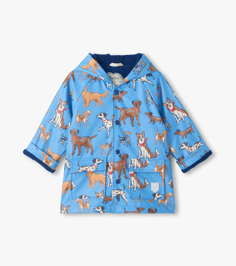 Hatley - Blue Little Pups Snap Rain Coat