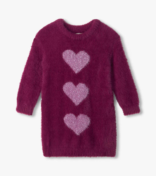 Hatley - Raspberry Hearts Dropped Shoulder Sweater Dress