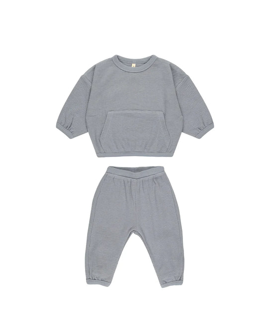 Quincy Mae - WAFFLE SLOUCH SET || BLUE