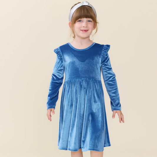 Pink Chicken - Girls Natalie Dress - Bright Blue Velour