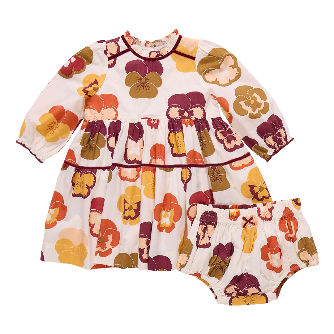 Pink Chicken -  Autumn Pansies | Baby Girl Charlie Dress Set