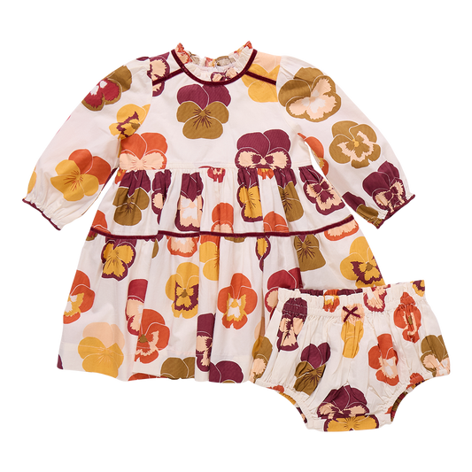 Pink Chicken -  Autumn Pansies | Baby Girl Charlie Dress Set