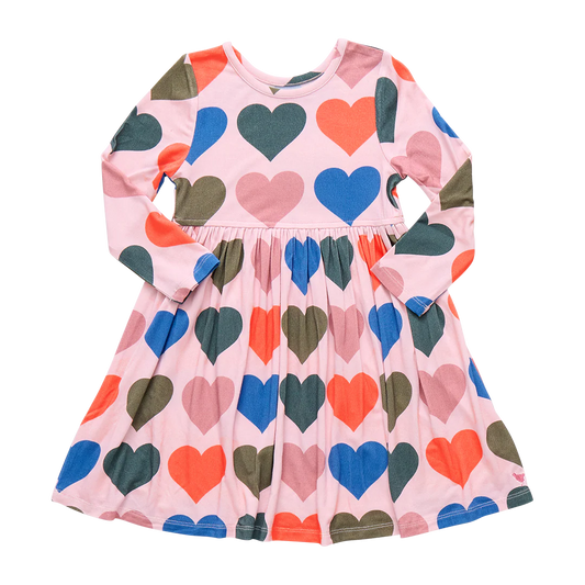 Pink Chicken - Bamboo Steph Dress - Pink Oversized Hearts