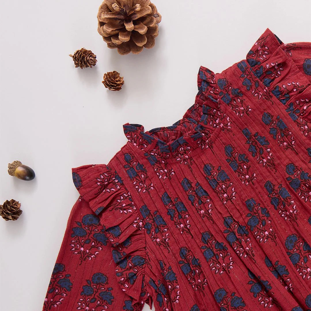 Pink Chicken -  Red Autumn Strawflower | Baby Girl Jaipur Dress Set