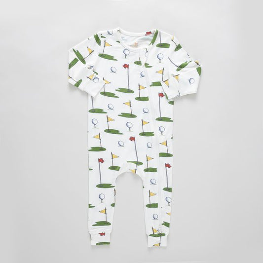 Pink Chicken- Baby Bamboo Romper - Cream Golf Tournament