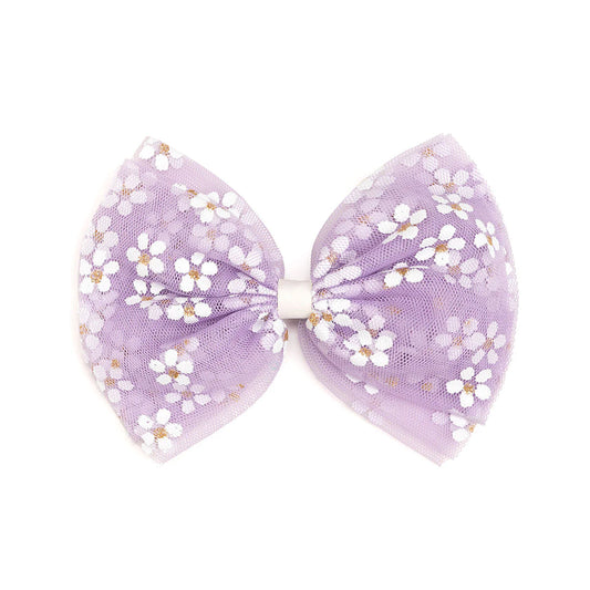Sweet Wink - Lavender Ditsy Daisy Easter Tulle Bow Clip