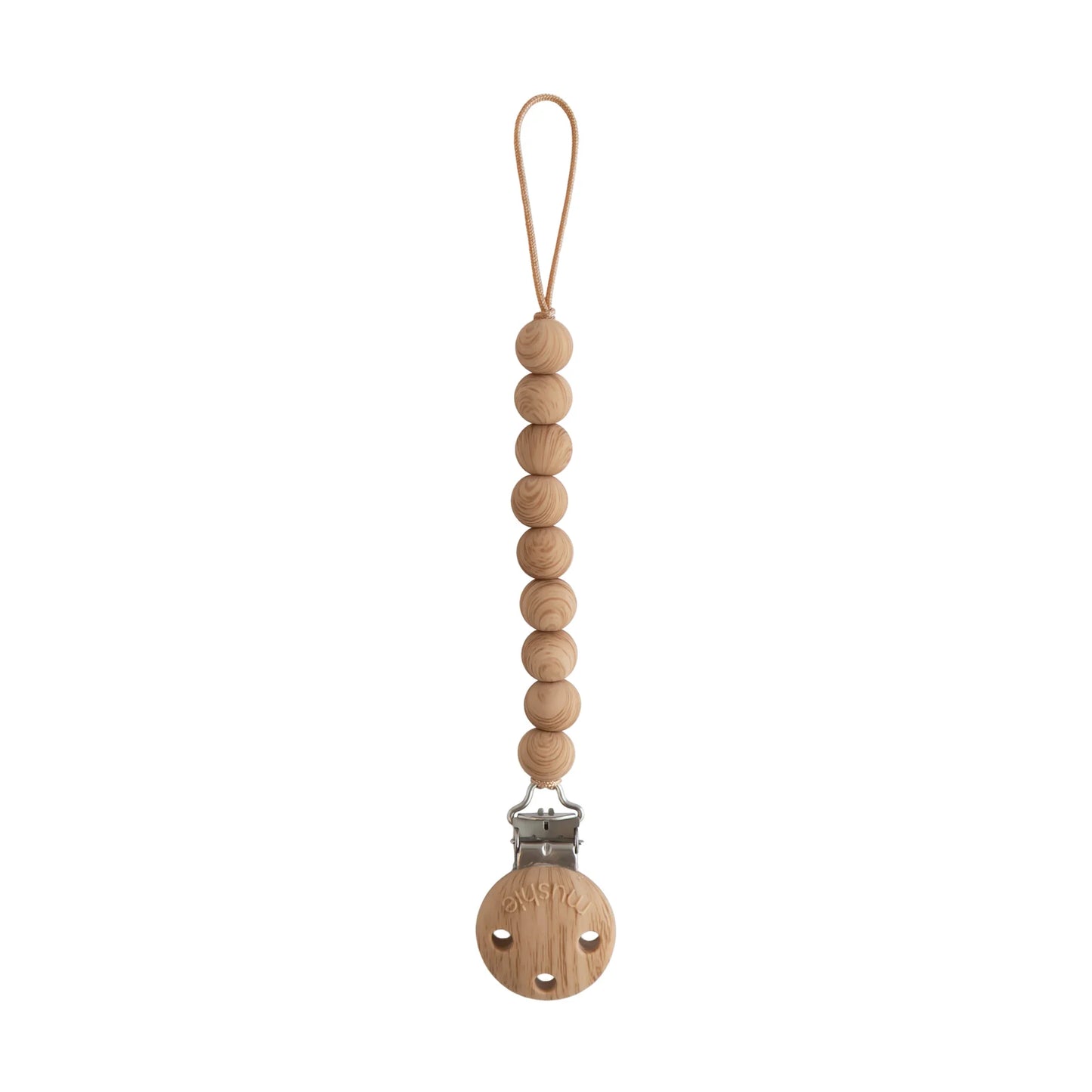 Mushie - Silicone Pacifier Clip | Hera in Faux Wood