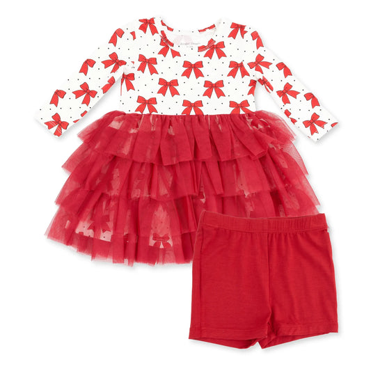 Angel Dear - Festive Bows Twirly Long Sleeve Tutu Dress & Cartwheel Short
