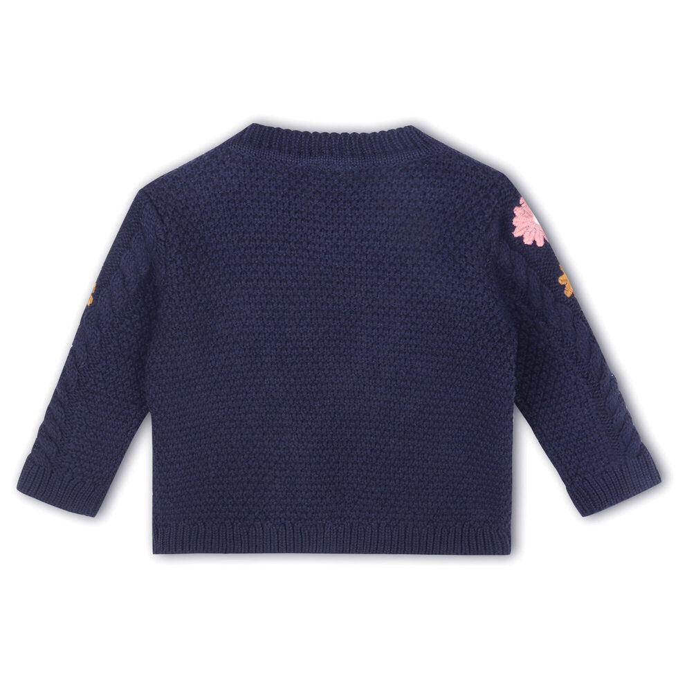 Viverano Organics Floral Embroidered Chunky Knit Baby Pullover Sweater w/ Pocket Sweater Knit