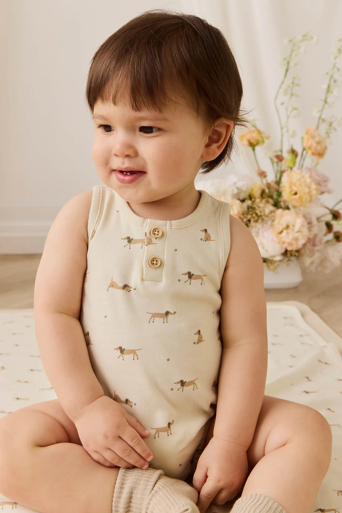 Jamie Kay - Organic Cotton Archie Playsuit - Play Ball Cassava