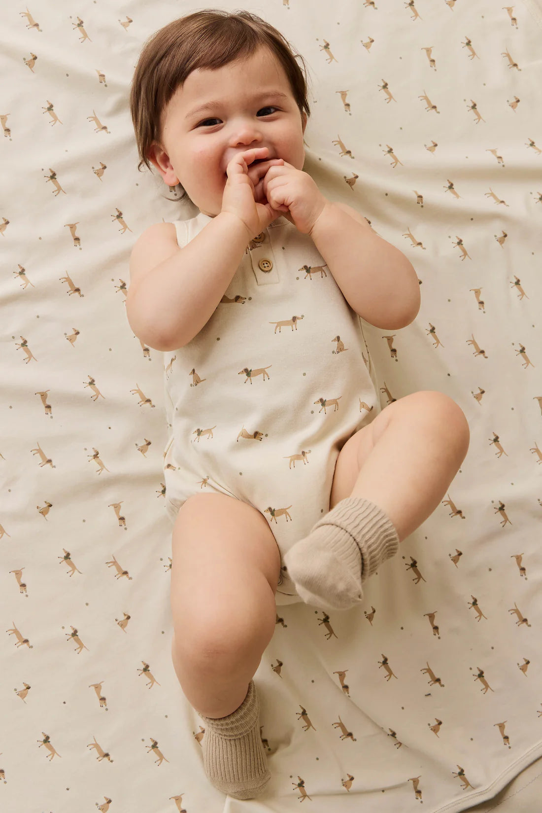 Jamie Kay - Organic Cotton Archie Playsuit - Play Ball Cassava