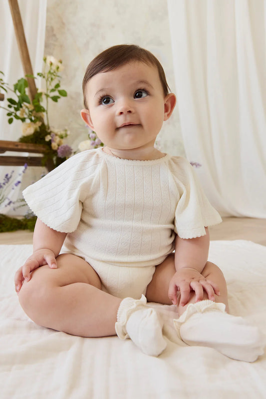 Jamie Kay - Organic Cotton Josephine Playsuit - Sweet Heart Pointelle Parchment