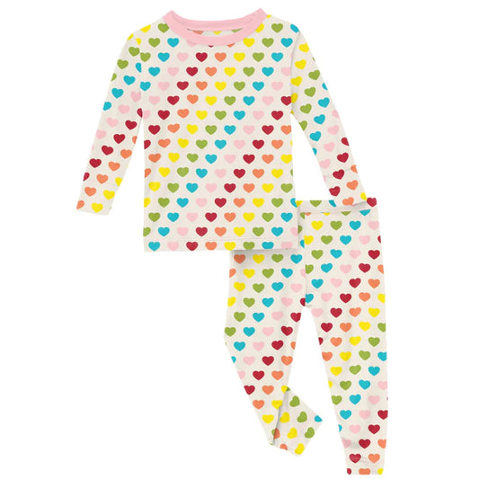 Kickee Pants - Rainbow Hearts Long Sleeve Pajama Set