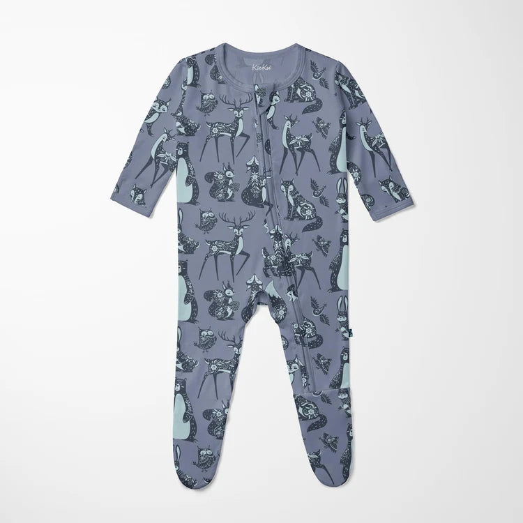 KicKee Pants - Print Footie with 2 Way Zipper in Moonlight Scandinavian Animals