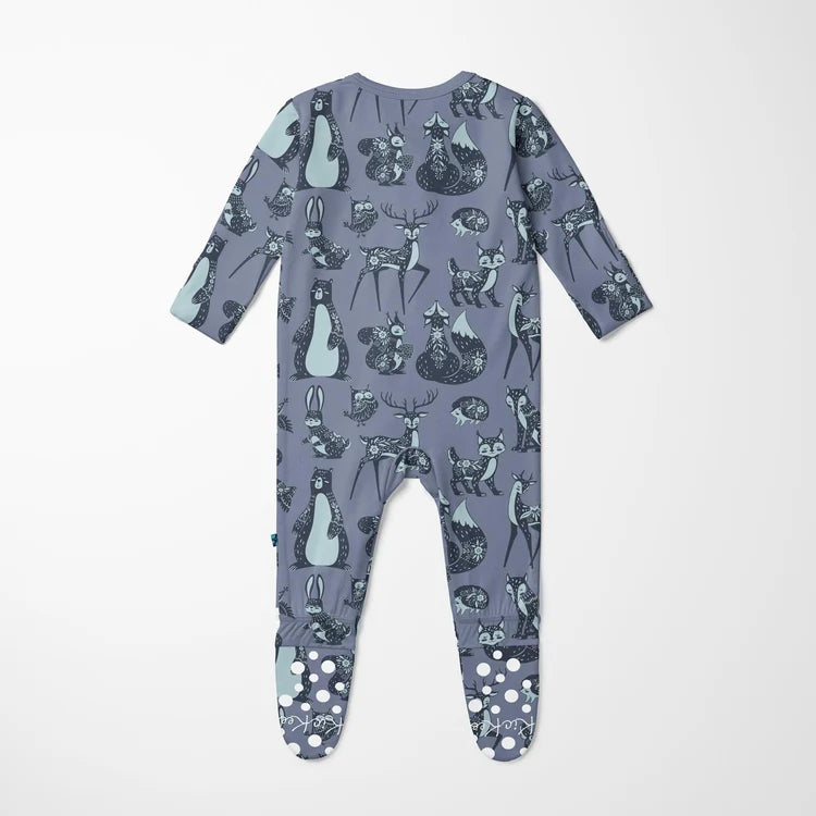 KicKee Pants - Print Footie with 2 Way Zipper in Moonlight Scandinavian Animals