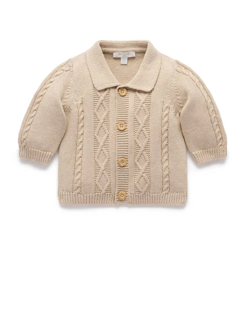 Purebaby - Cable Cardigan - Oatmeal Melange
